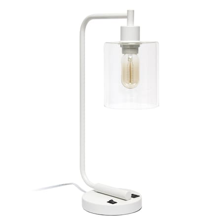 Modern Iron Desk Lamp With USB Port And Glass Shade, White